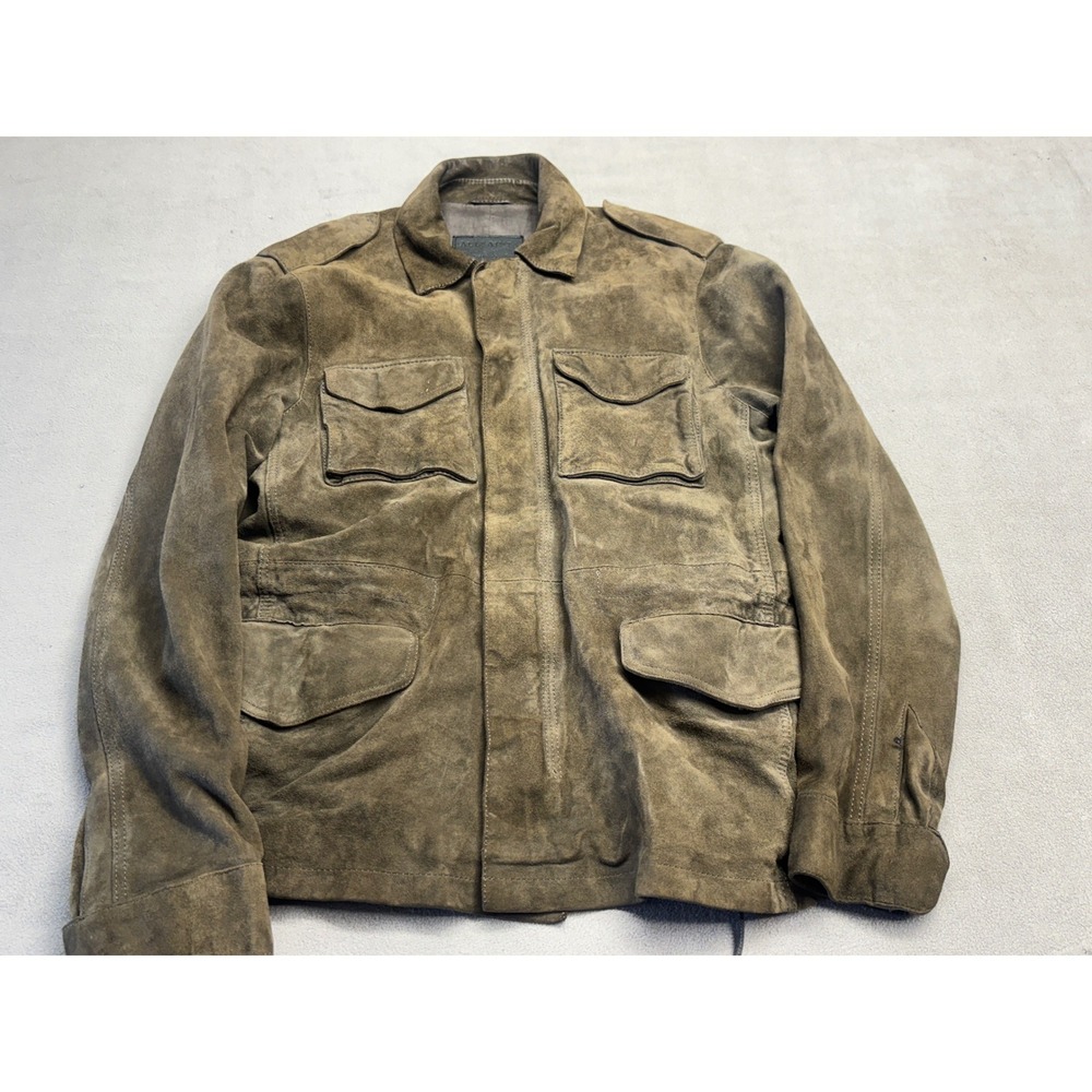 AllSaints Mens Civil Suede Military Field Jacket Brown Small Utility Safari Coat